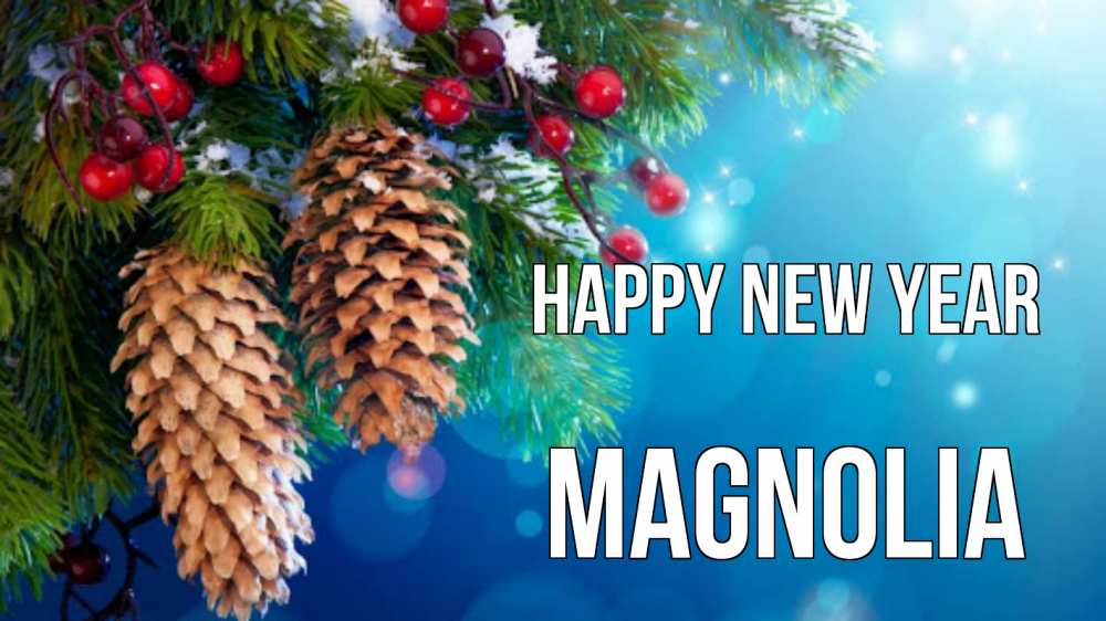 Greetings card с именем, Magnolia Happy New Year Новый год, ель, шишки Greetings with text for free download 