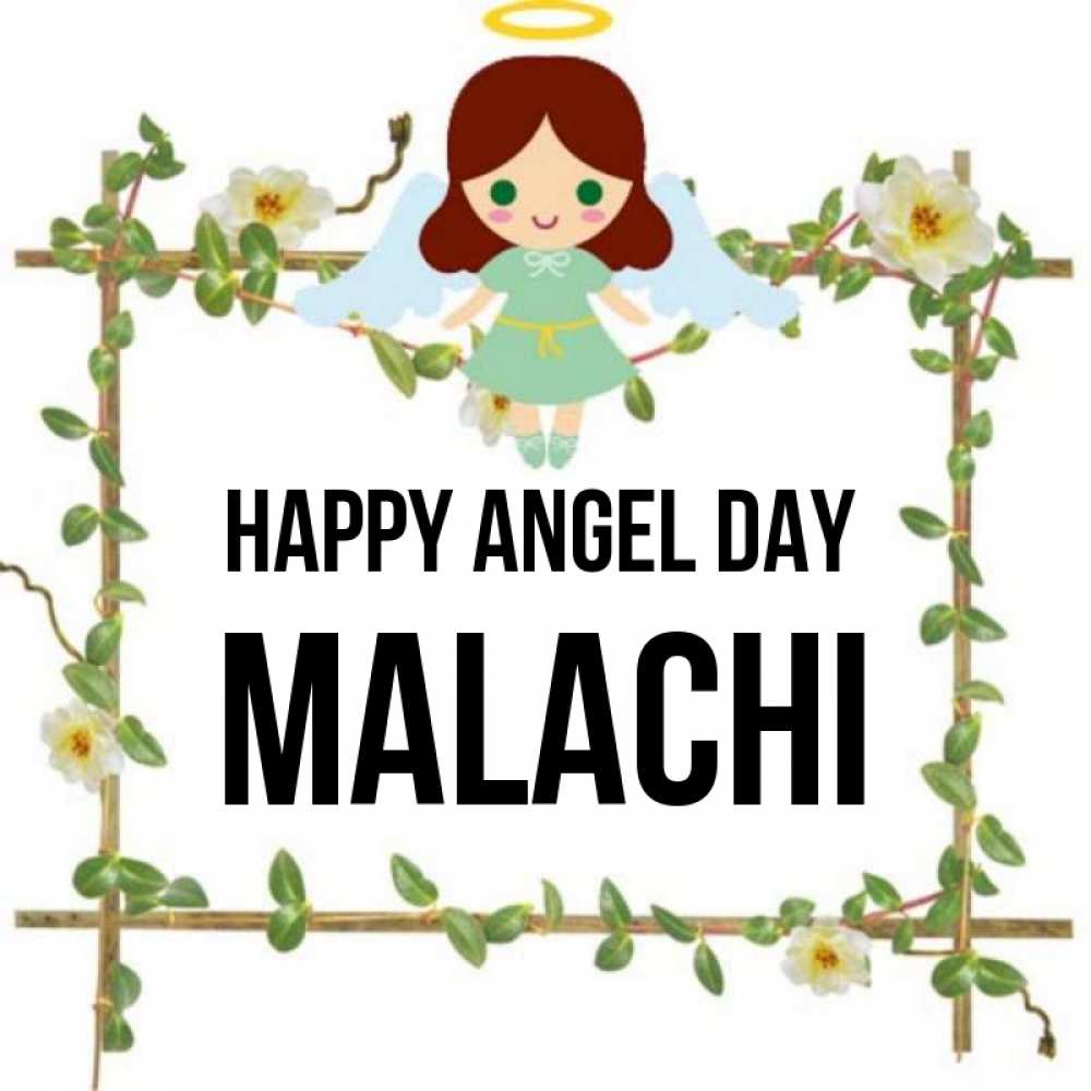 Greetings card с именем, Malachi happy angel day Ангел с нимбом Greetings with text for free download 