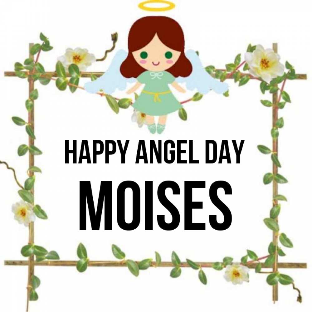 Greetings card с именем, Moises happy angel day Ангел с нимбом Greetings with text for free download 