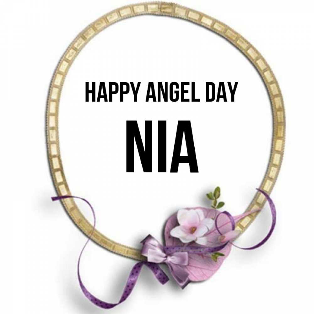 Greetings card с именем, Nia happy angel day золотая рамочка Greetings with text for free download 