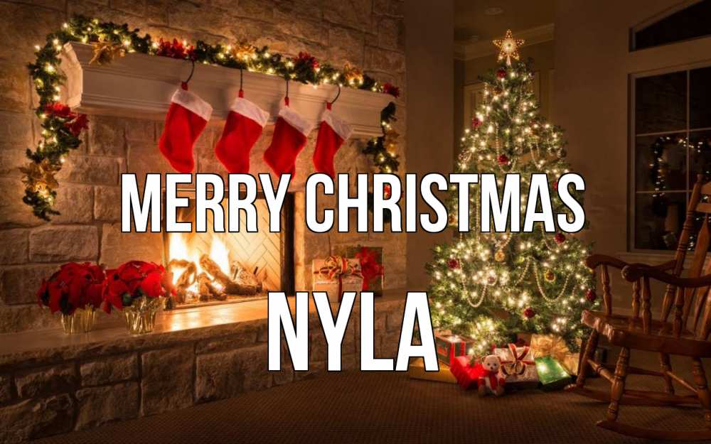 Greetings card с именем, Nyla Merry Christmas рождество Greetings with text for free download 
