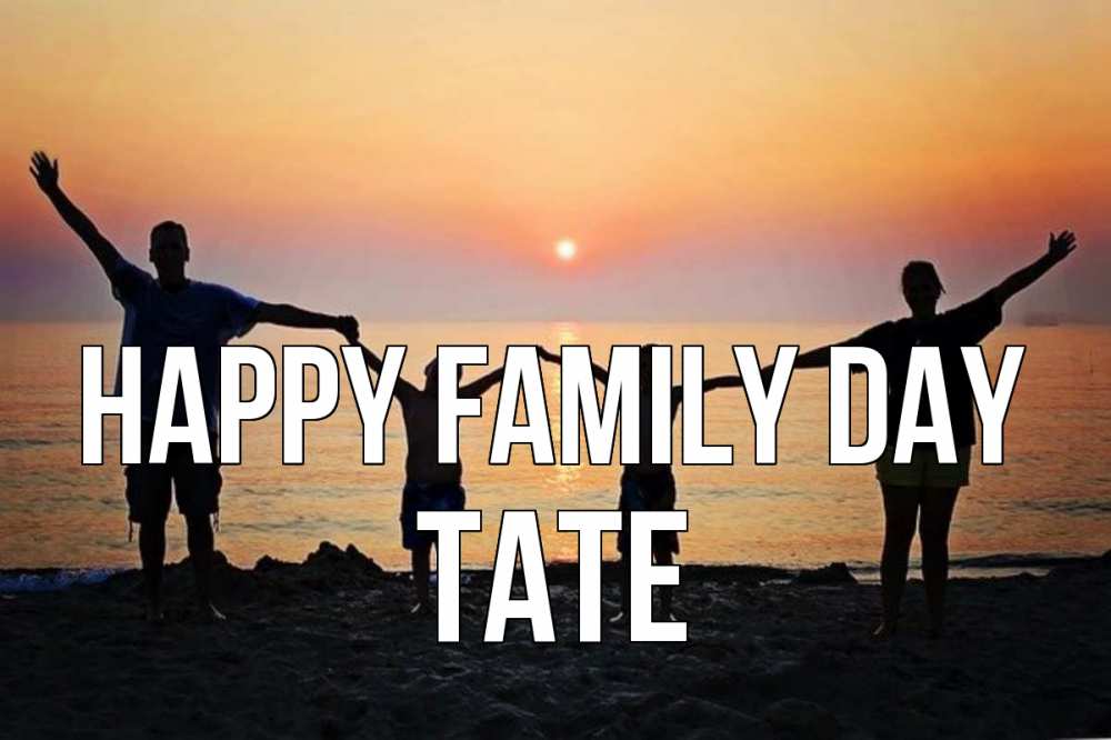 Greetings card с именем, Tate happy family day мама, папа, дети, дочка,сын, море, пляж, закат Greetings with text for free download 