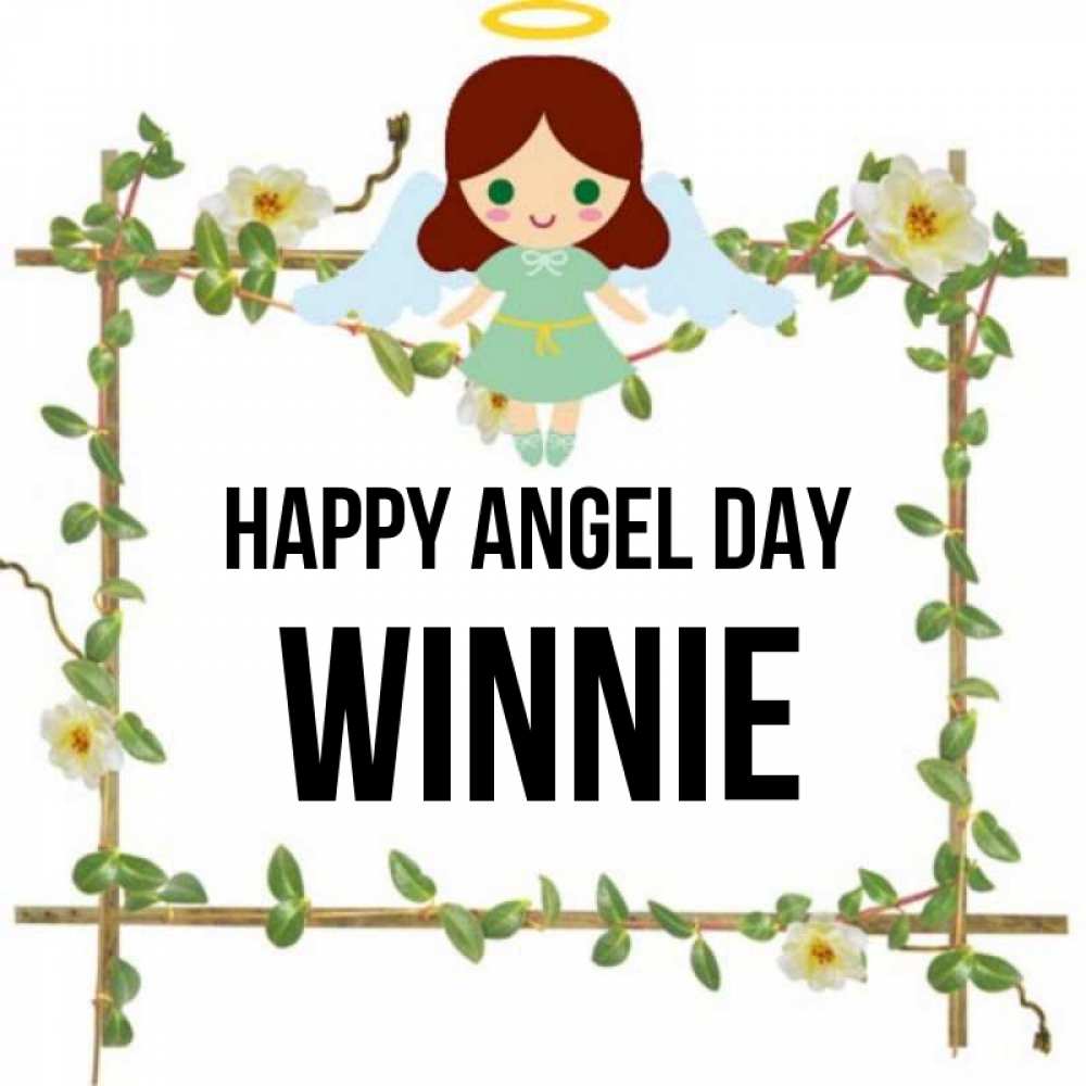 Greetings card с именем, Winnie happy angel day Ангел с нимбом Greetings with text for free download 