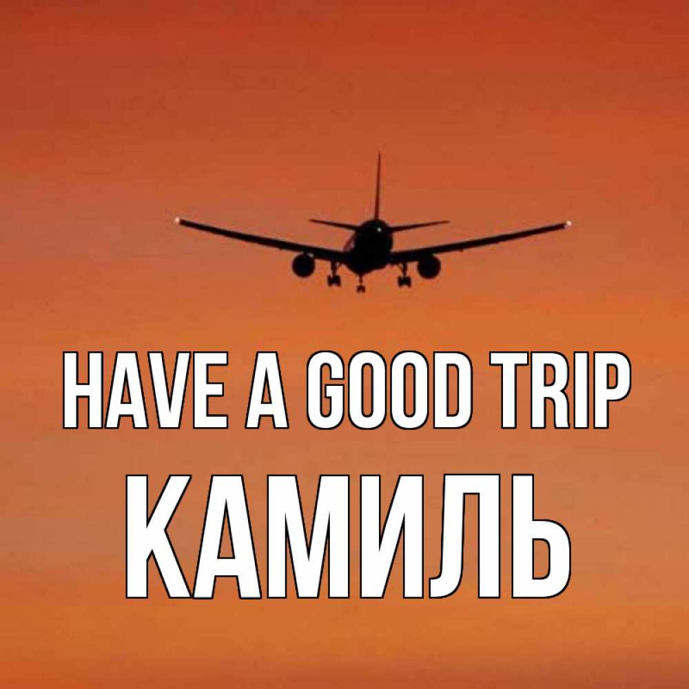 Greetings card с именем, Камиль Have a good trip силуэт самолета Greetings with text for free download 