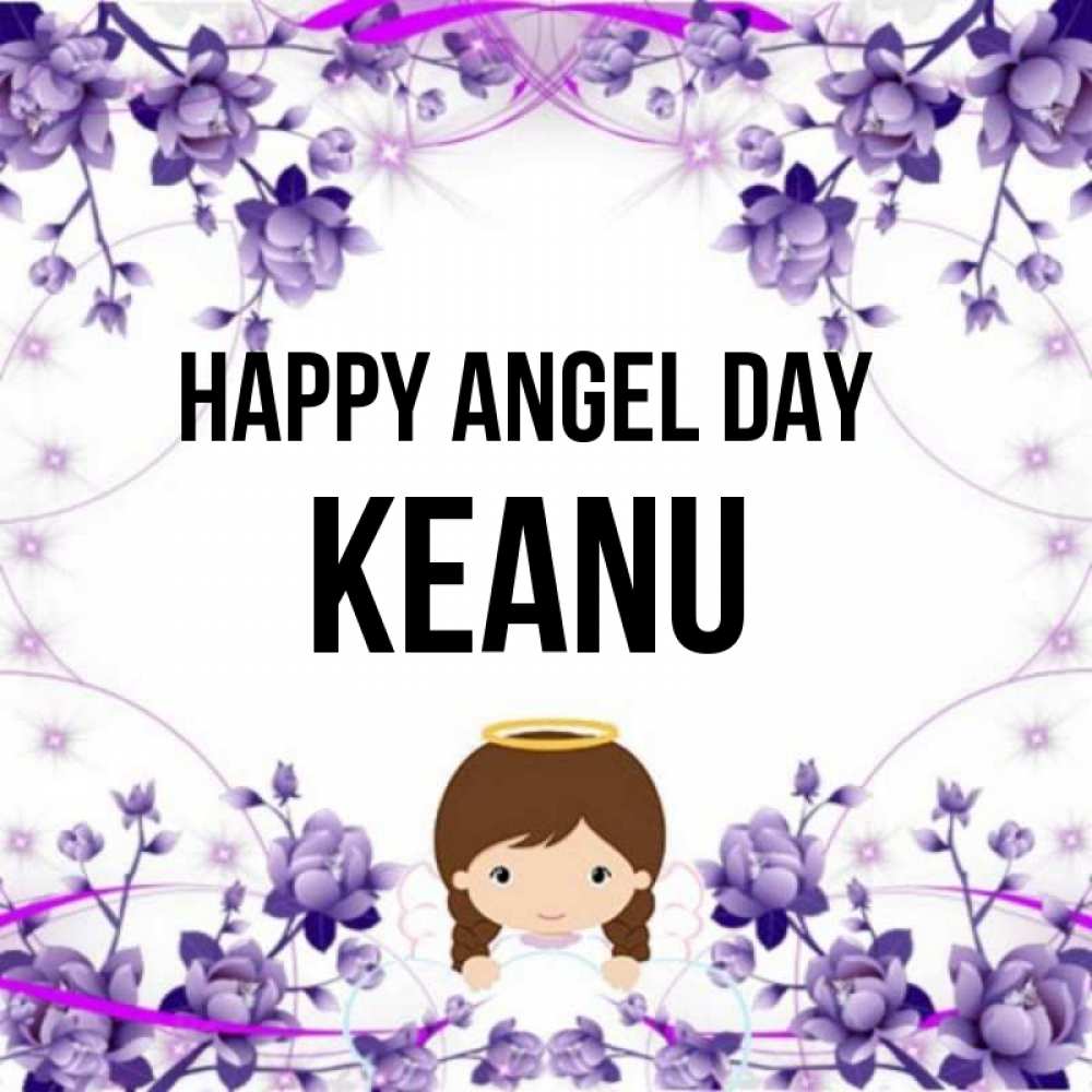 Greetings card с именем, Keanu happy angel day с именинами в рамочке Greetings with text for free download 