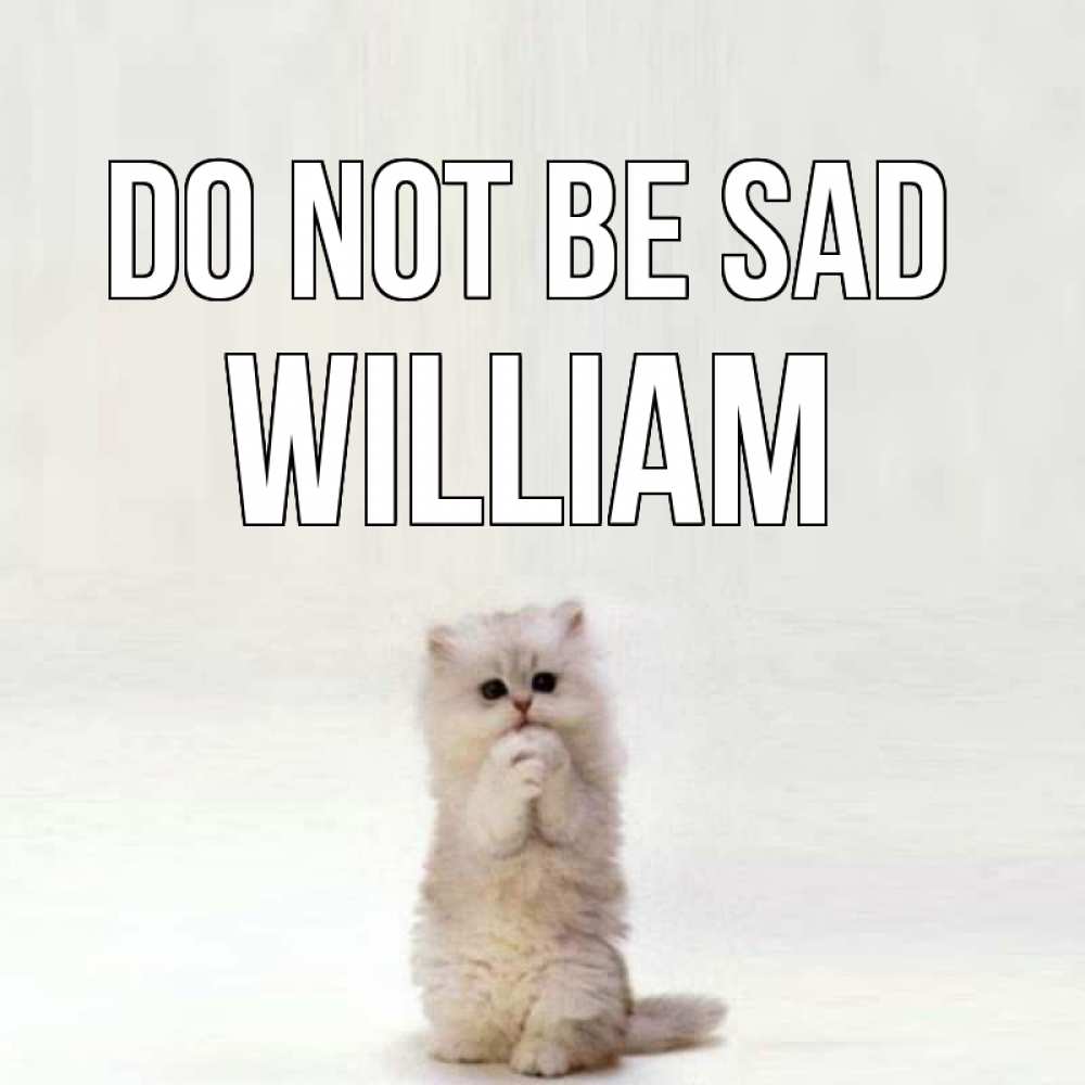 Greetings card с именем, William Do not be sad грустный кот Greetings with text for free download 