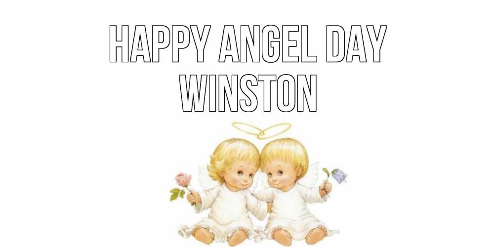 Greetings card с именем, Winston happy angel day Два ребенка ангела Greetings with text for free download 