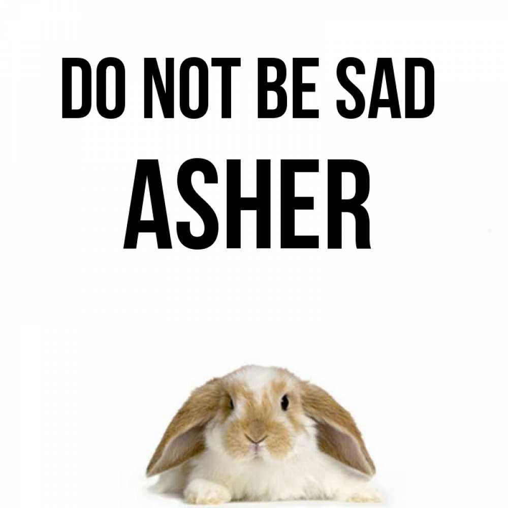 Greetings card с именем, Asher Do not be sad коричнево белый заяц с большими ушками Greetings with text for free download 