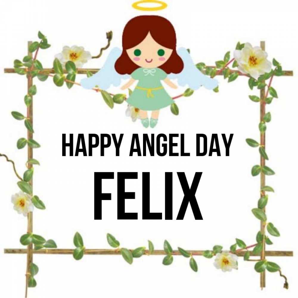 Greetings card с именем, Felix happy angel day Ангел с нимбом Greetings with text for free download 