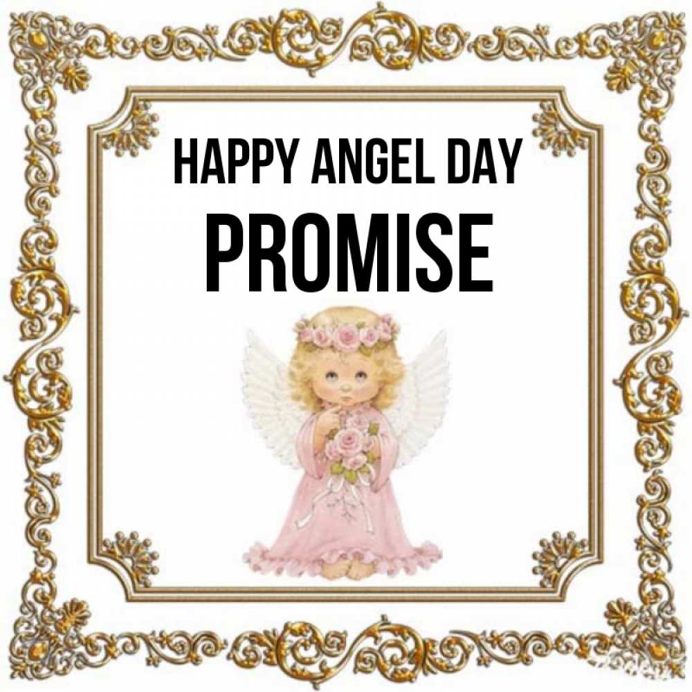 Greetings card с именем, Promise happy angel day девочка ангел с крыльями и цветами в розовом платье Greetings with text for free download 