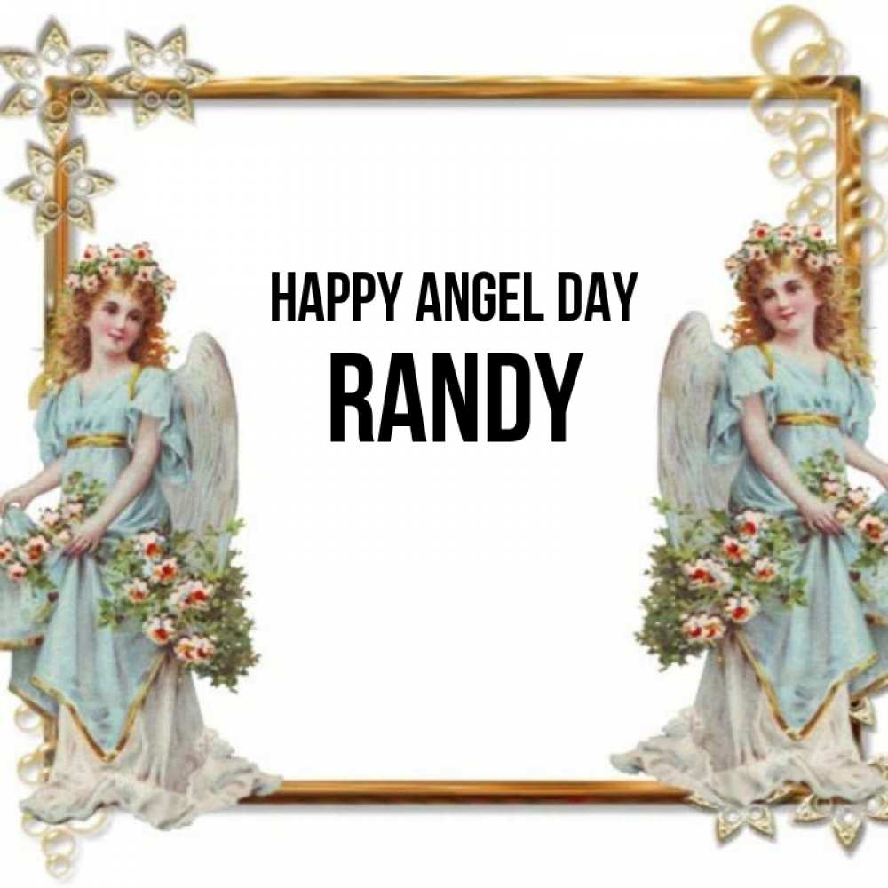 Greetings card с именем, Randy happy angel day рамочка из золота и ангелы Greetings with text for free download 