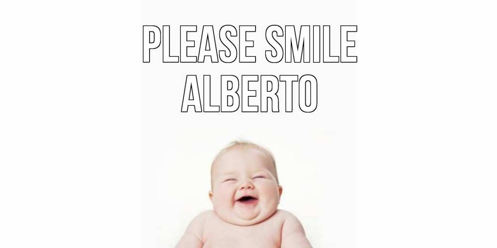 Greetings card с именем, Alberto Please smile ребенок Greetings with text for free download 