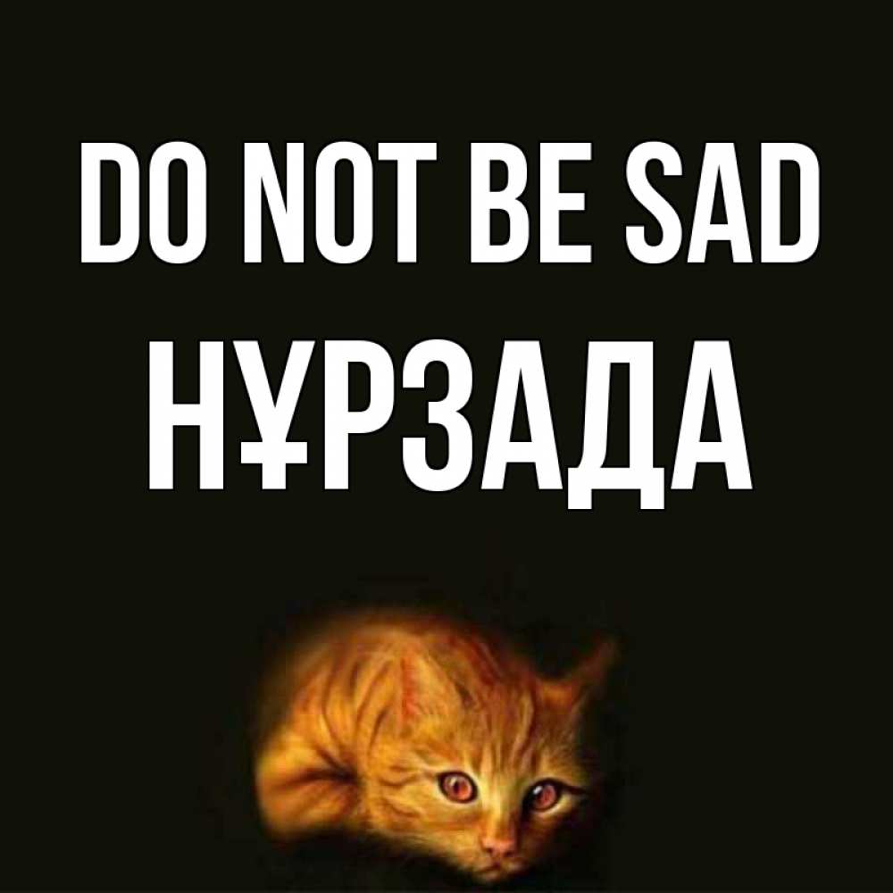 Greetings card с именем, НҰРЗАДА Do not be sad лежащий кот в темноте Greetings with text for free download 