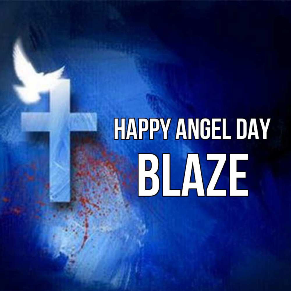 Greetings card с именем, Blaze happy angel day Синий фон и птица Greetings with text for free download 