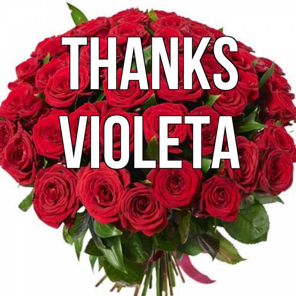 Greetings card с именем, Violeta Thanks букет красных роз Greetings with text for free download 