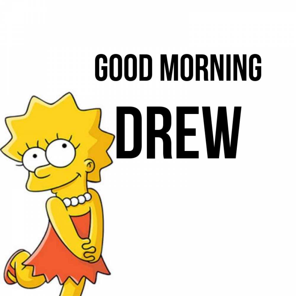 Greetings card с именем, Drew Good morning в платье и ожерелье Greetings with text for free download 