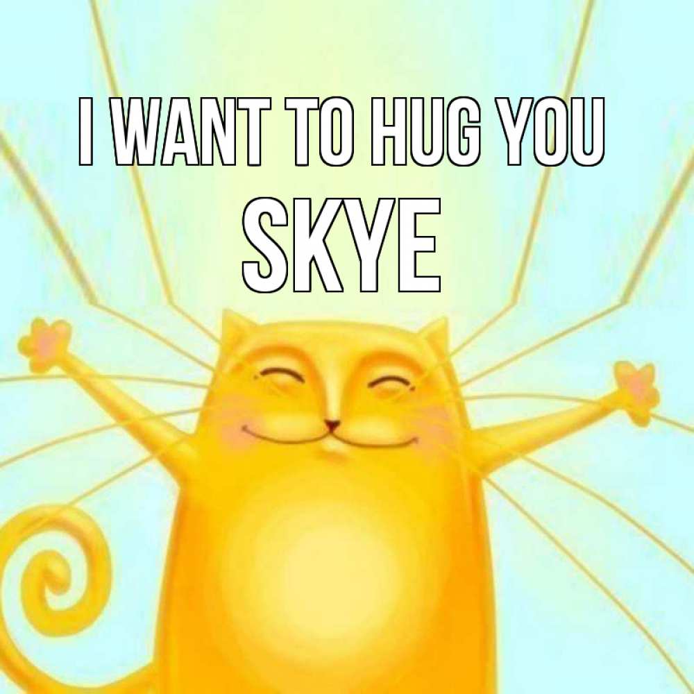 Greetings card с именем, Skye I want to hug you солнечный обнимашечный кот Greetings with text for free download 