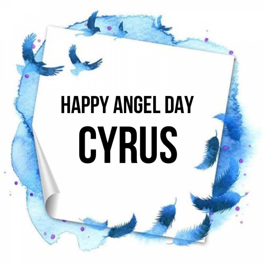 Greetings card с именем, Cyrus happy angel day красивые птицы летят Greetings with text for free download 