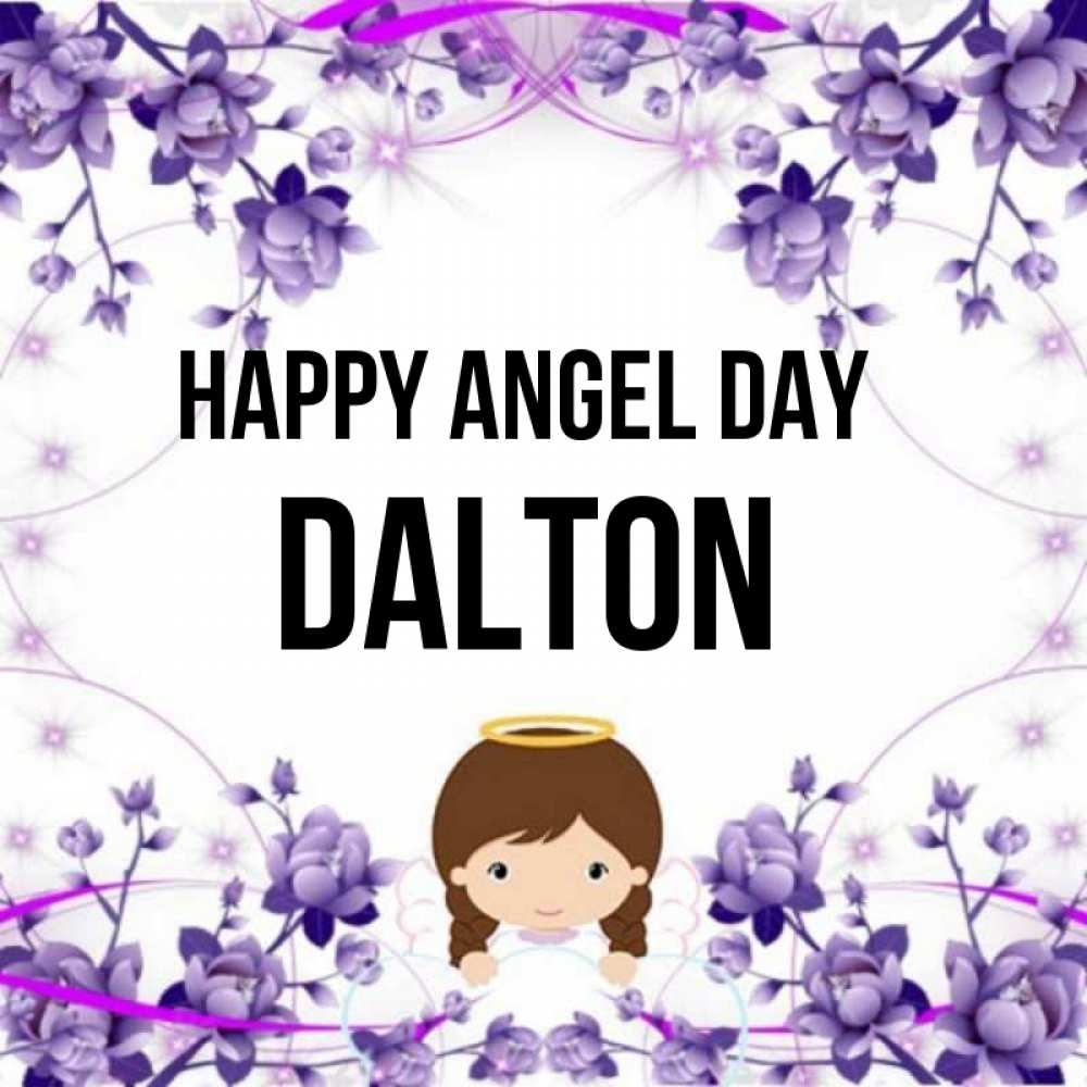 Greetings card с именем, Dalton happy angel day с именинами в рамочке Greetings with text for free download 