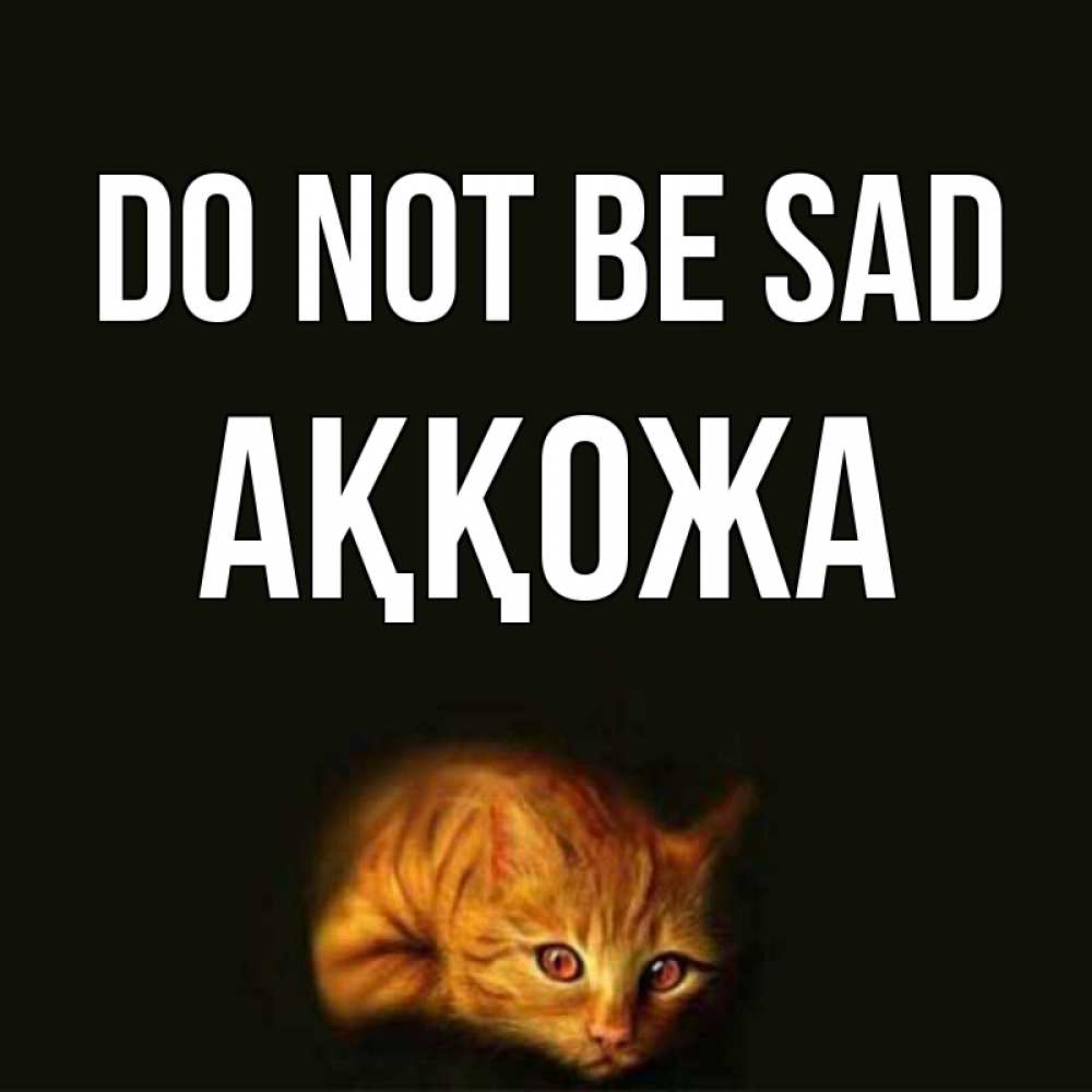 Greetings card с именем, Аққожа Do not be sad лежащий кот в темноте Greetings with text for free download 