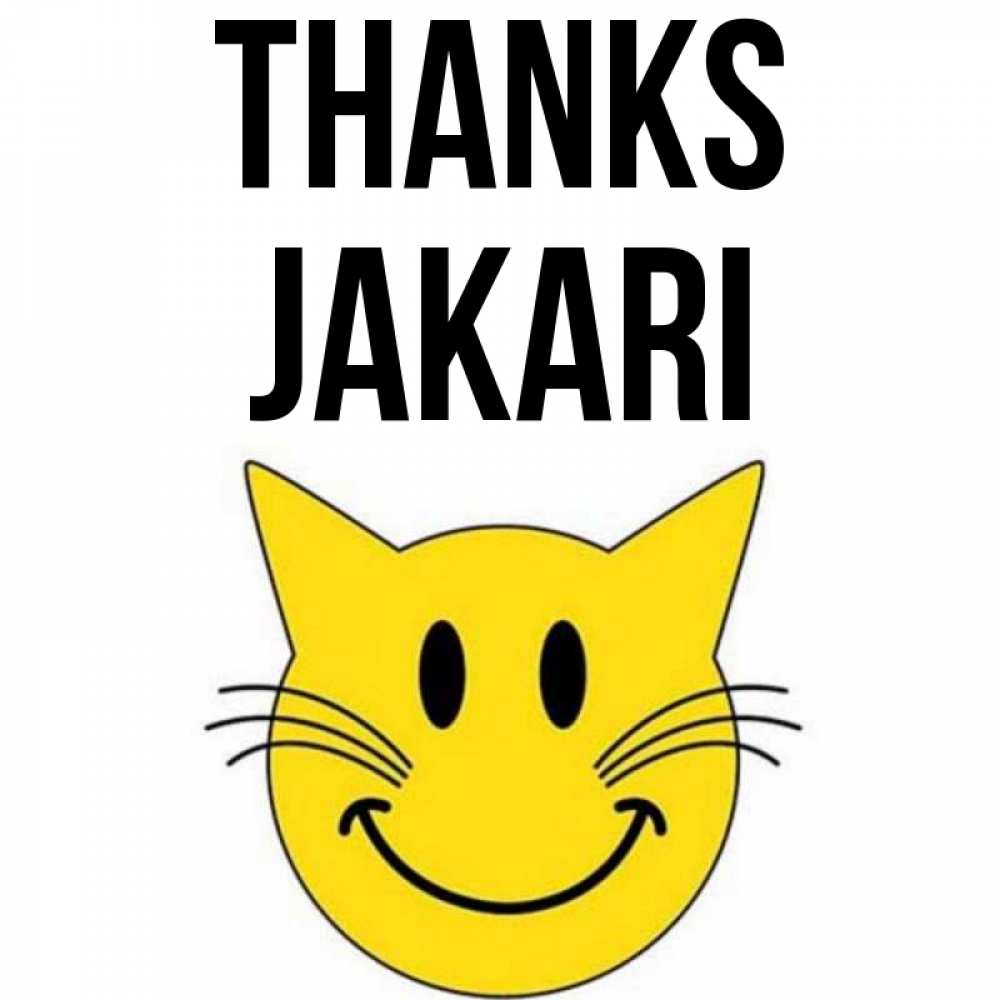 Greetings card с именем, Jakari Thanks улыбающийся смайл кот Greetings with text for free download 
