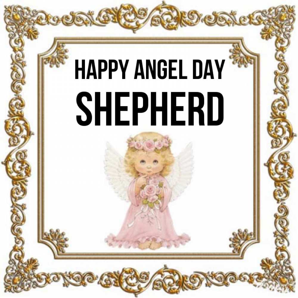 Greetings card с именем, Shepherd happy angel day девочка ангел с крыльями и цветами в розовом платье Greetings with text for free download 
