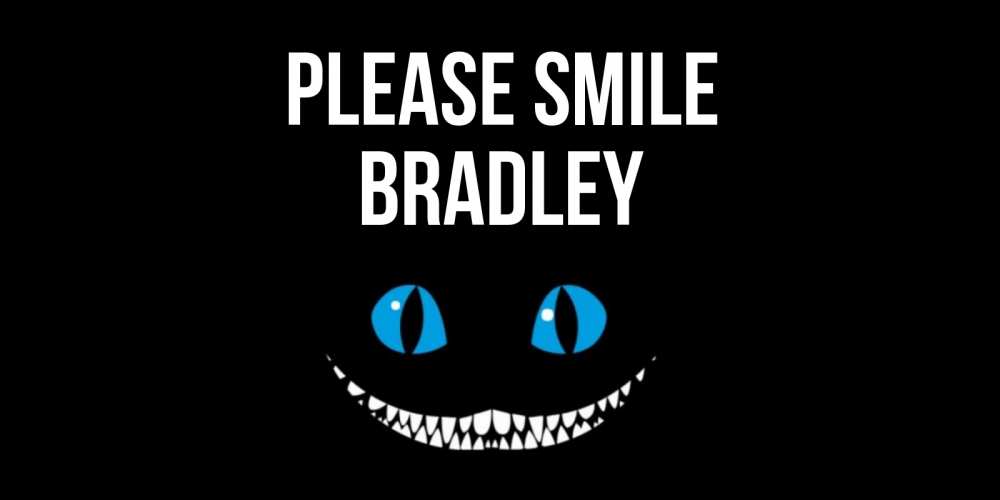 Greetings card с именем, Bradley Please smile кот улыбается Greetings with text for free download 