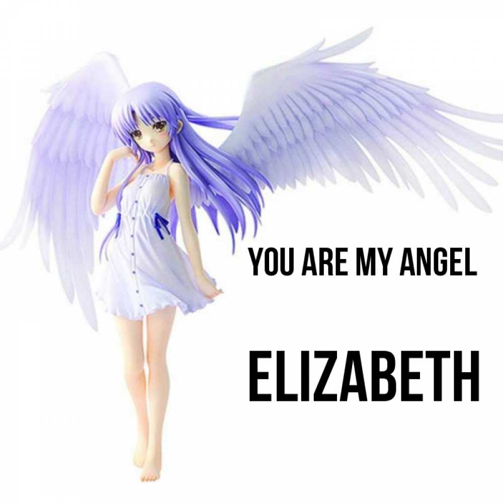 Greetings card с именем, Elizabeth You are my angel девушка ангел с фиолетовыми крыльями Greetings with text for free download 