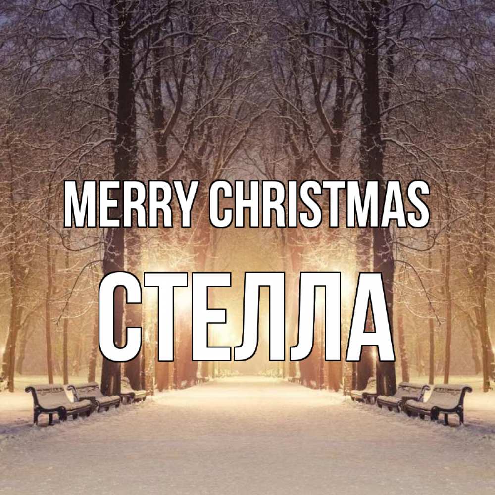 Greetings card с именем, Стелла Merry Christmas зима, парк, фонарь, лес Greetings with text for free download 