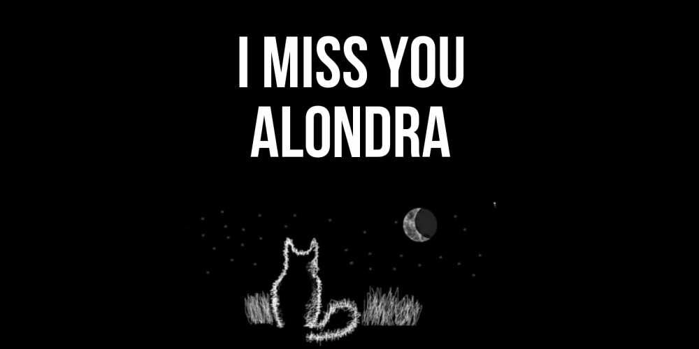 Greetings card с именем, Alondra I miss you кот Greetings with text for free download 