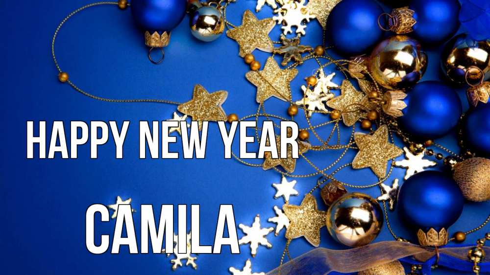 Greetings card с именем, Camila Happy New Year ёлочные украшения Greetings with text for free download 