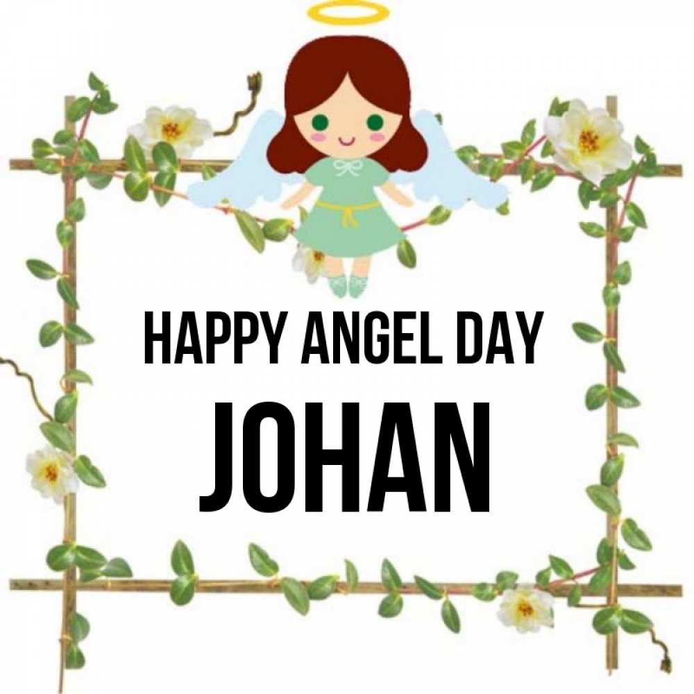 Greetings card с именем, Johan happy angel day Ангел с нимбом Greetings with text for free download 