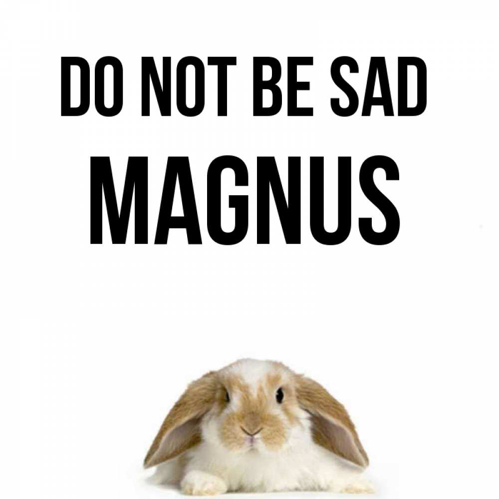 Greetings card с именем, Magnus Do not be sad коричнево белый заяц с большими ушками Greetings with text for free download 
