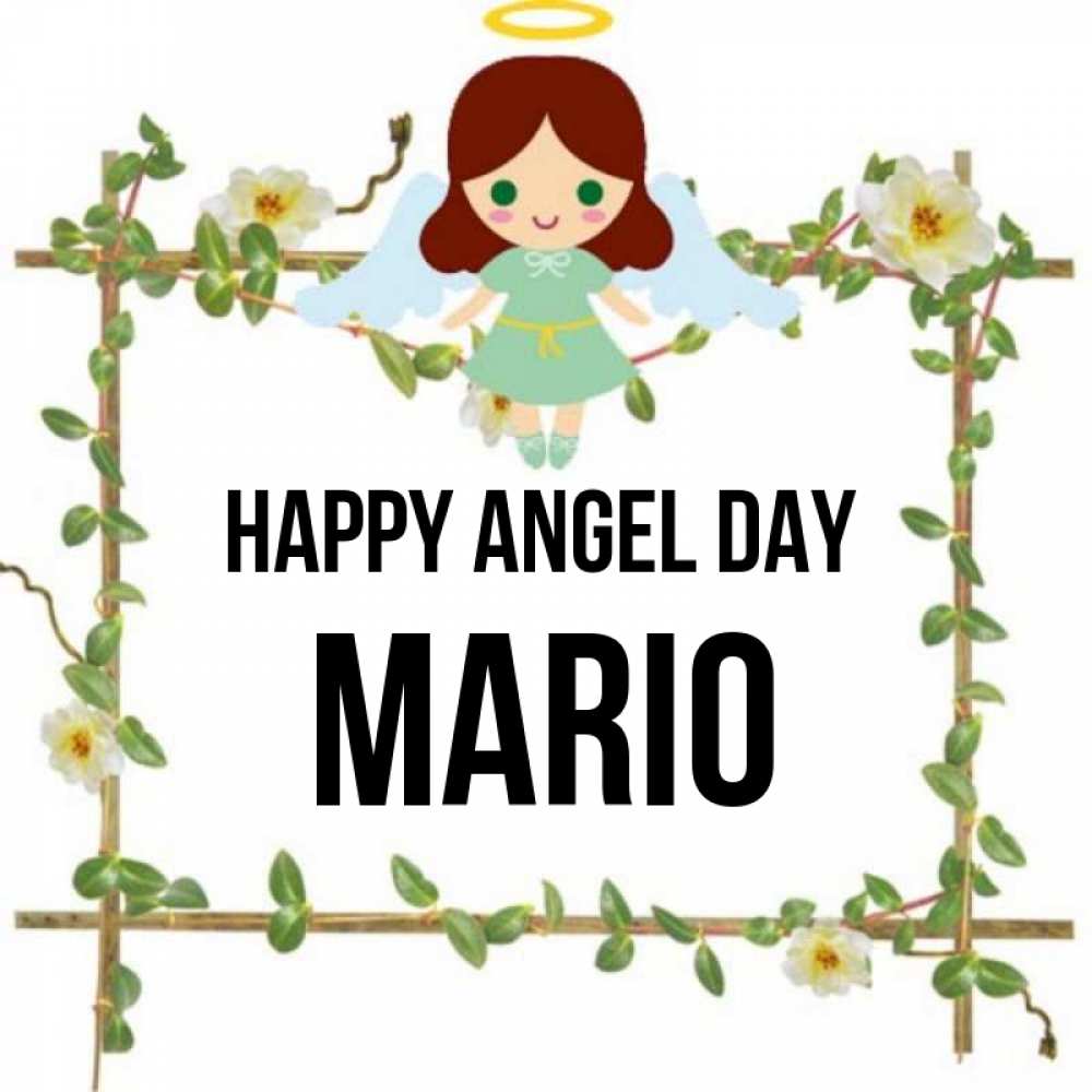 Greetings card с именем, Mario happy angel day Ангел с нимбом Greetings with text for free download 