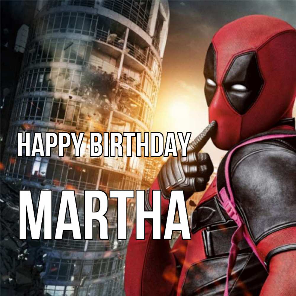Greetings card с именем, Martha Happy Birthday с супергероями Greetings with text for free download 