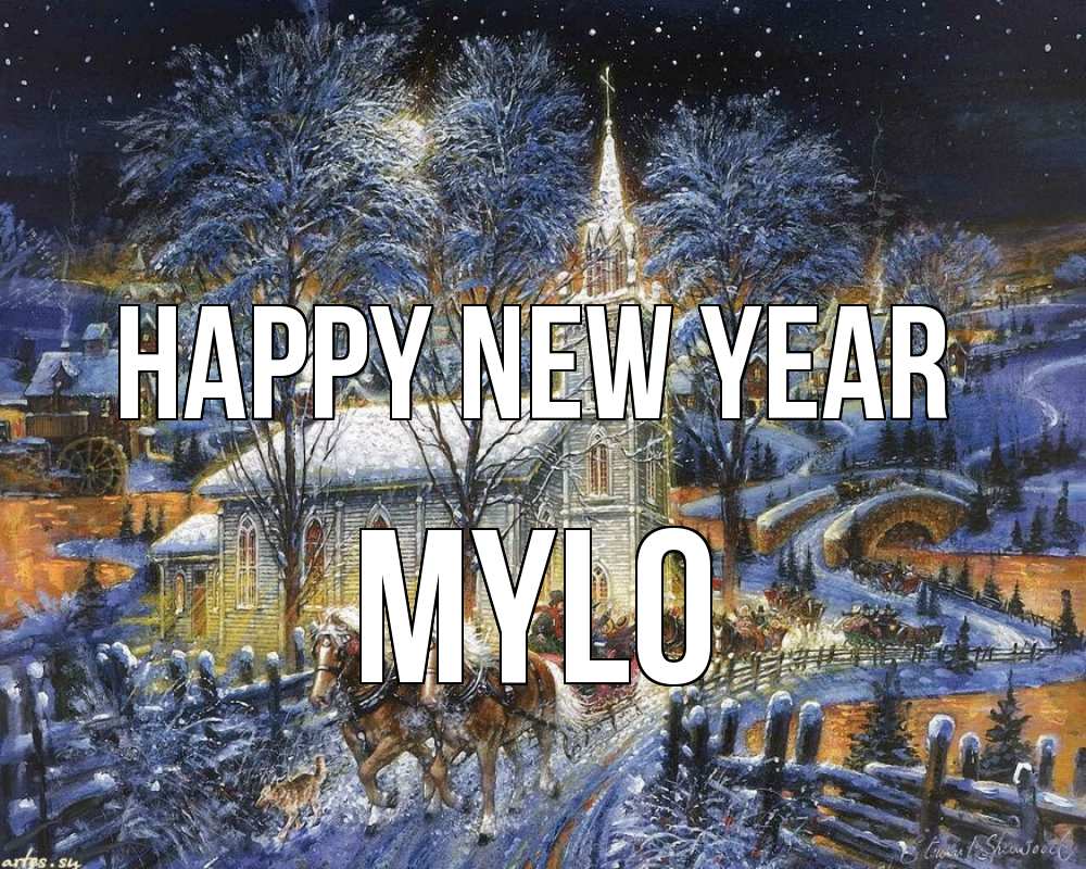 Greetings card с именем, Mylo Happy New Year упряжка лошадей, лошади, новый год Greetings with text for free download 