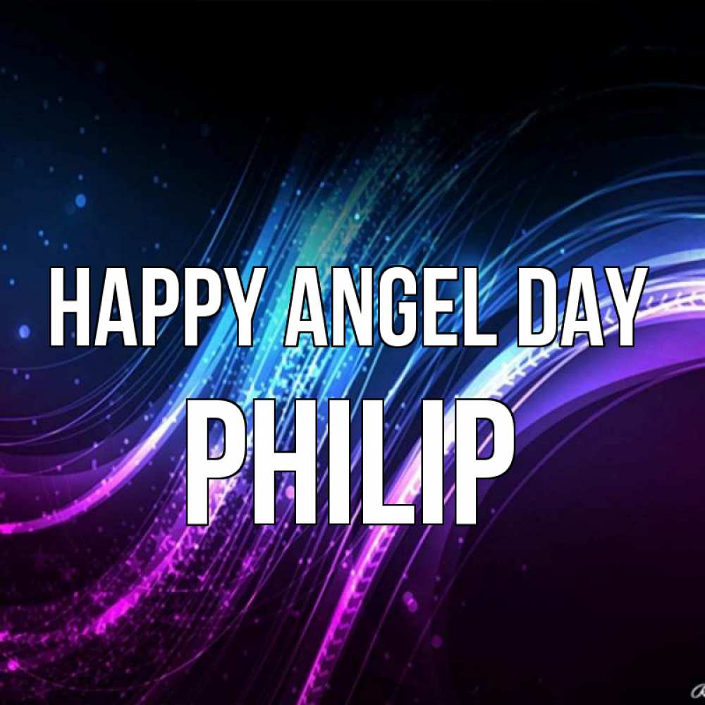 Greetings card с именем, Philip happy angel day фиолетовый фон Greetings with text for free download 