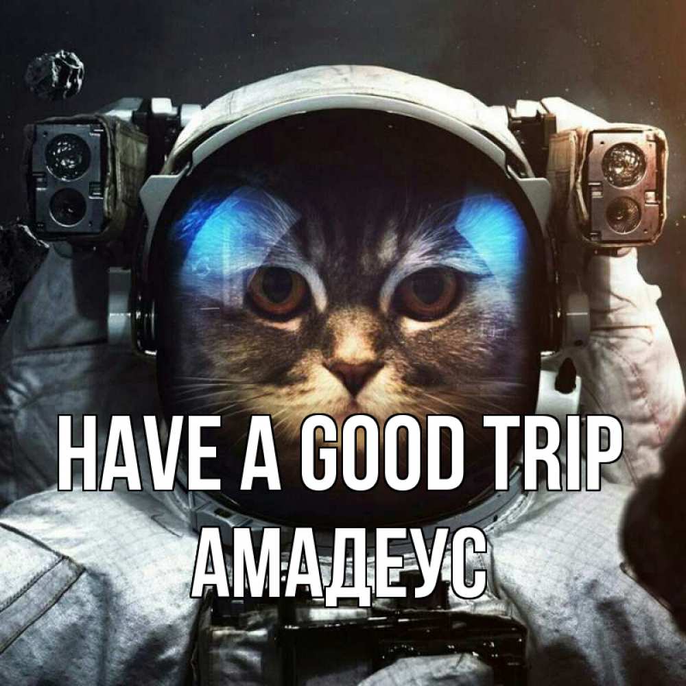 Greetings card с именем, Амадеус Have a good trip желает удачно добраться Greetings with text for free download 