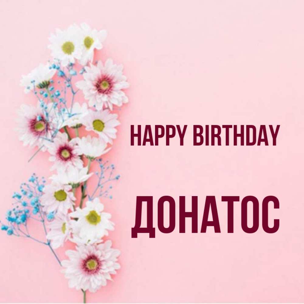 Greetings card с именем, Донатос Happy Birthday Родная моя с днем рождения тебя картинка с цветами белыми и голубыми Greetings with text for free download 