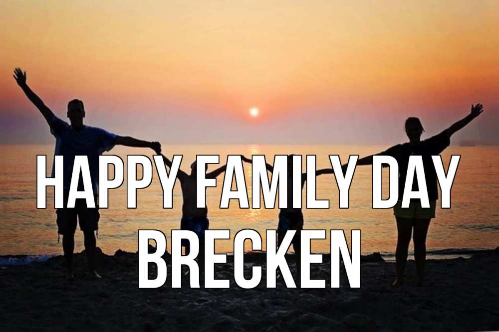 Greetings card с именем, Brecken happy family day мама, папа, дети, дочка,сын, море, пляж, закат Greetings with text for free download 