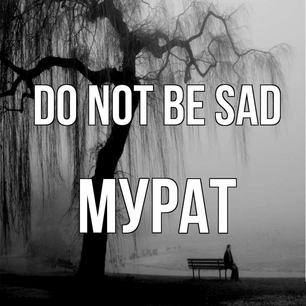 Greetings card с именем, Мурат Do not be sad висящие ветки дерева и лавочка под деревом Greetings with text for free download 