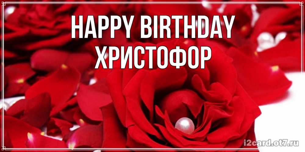 Greetings card с именем, Христофор Happy Birthday роза с жемчужиной на открытке для любимых Greetings with text for free download 