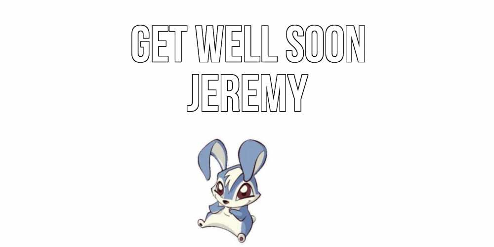 Greetings card с именем, Jeremy Get well soon серый заяц на открытке про выздоравление Greetings with text for free download 