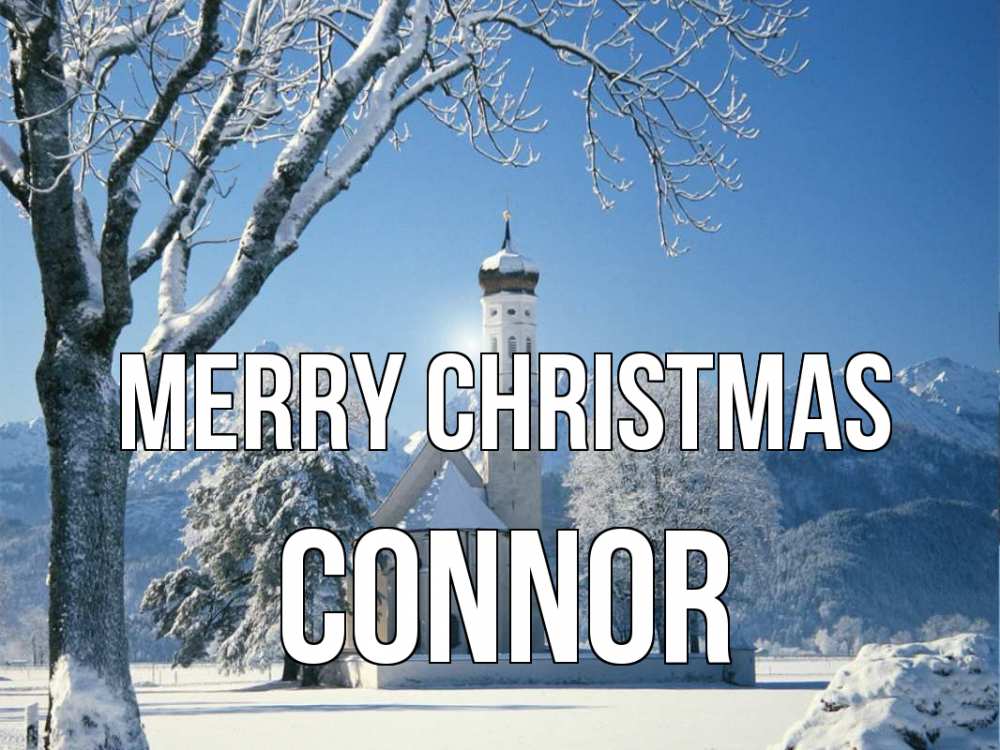 Greetings card с именем, Connor Merry Christmas зима, храм, костел Greetings with text for free download 