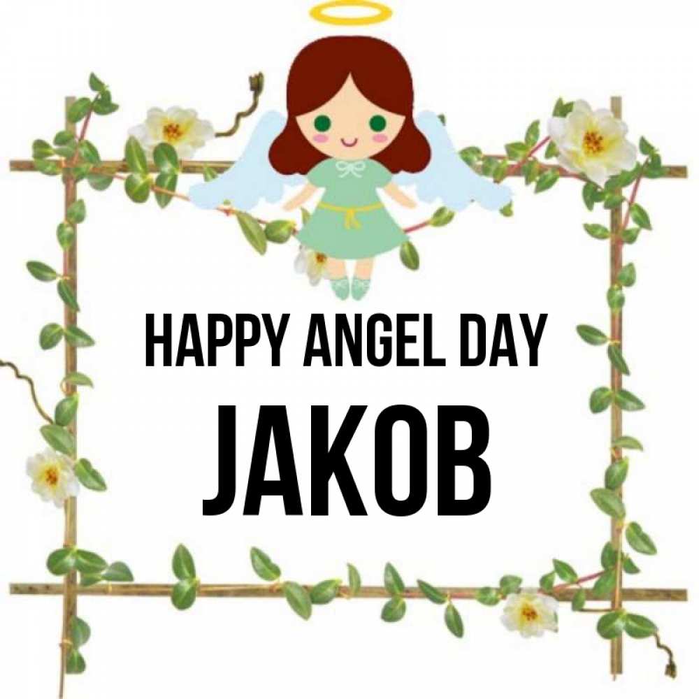 Greetings card с именем, Jakob happy angel day Ангел с нимбом Greetings with text for free download 