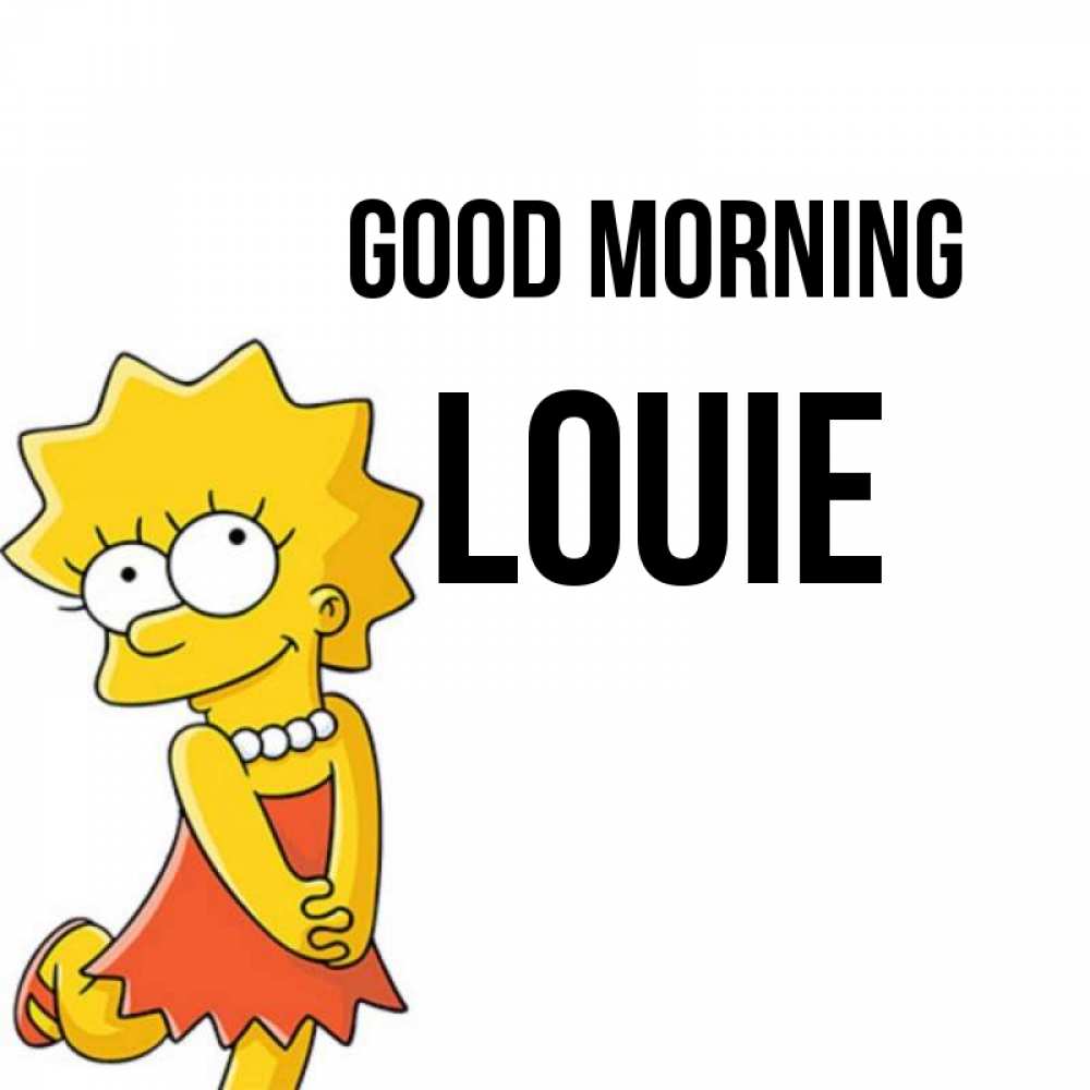 Greetings card с именем, Louie Good morning в платье и ожерелье Greetings with text for free download 