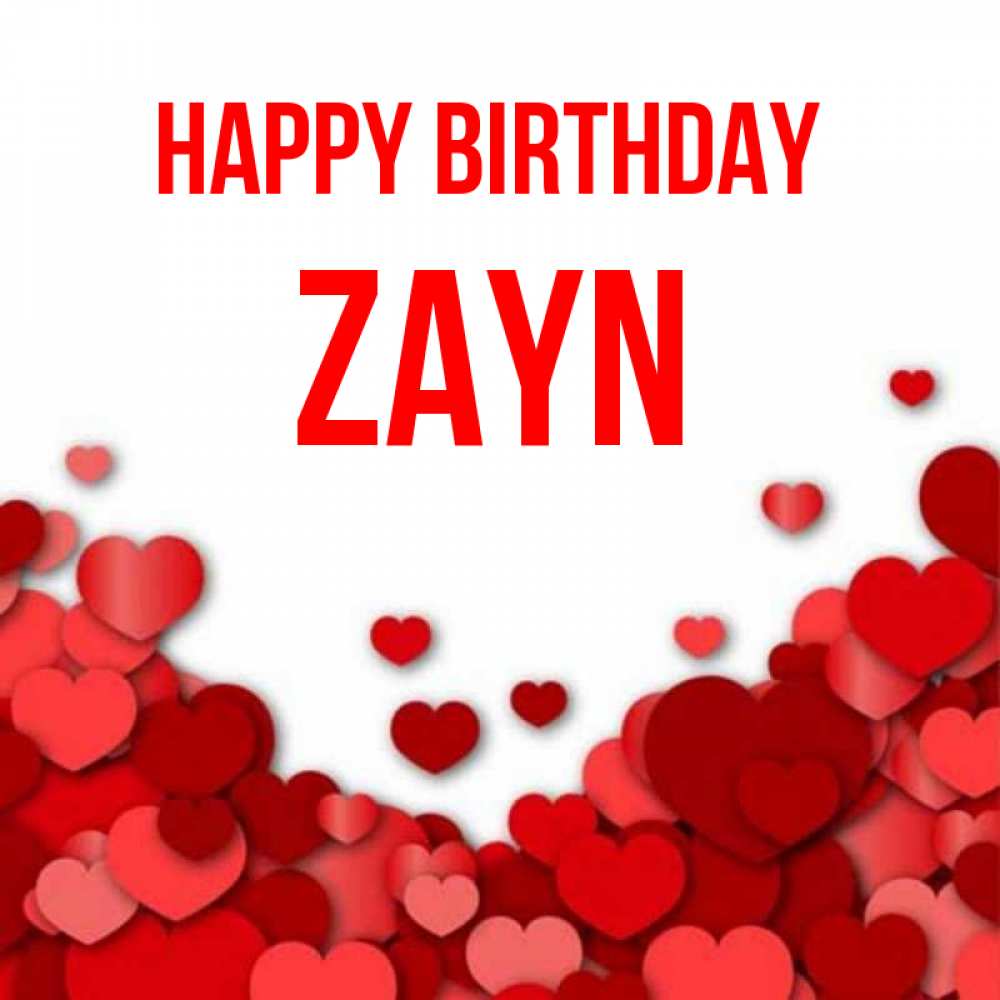 Greetings card с именем, Zayn Happy Birthday много красных сердечек о любви Greetings with text for free download 