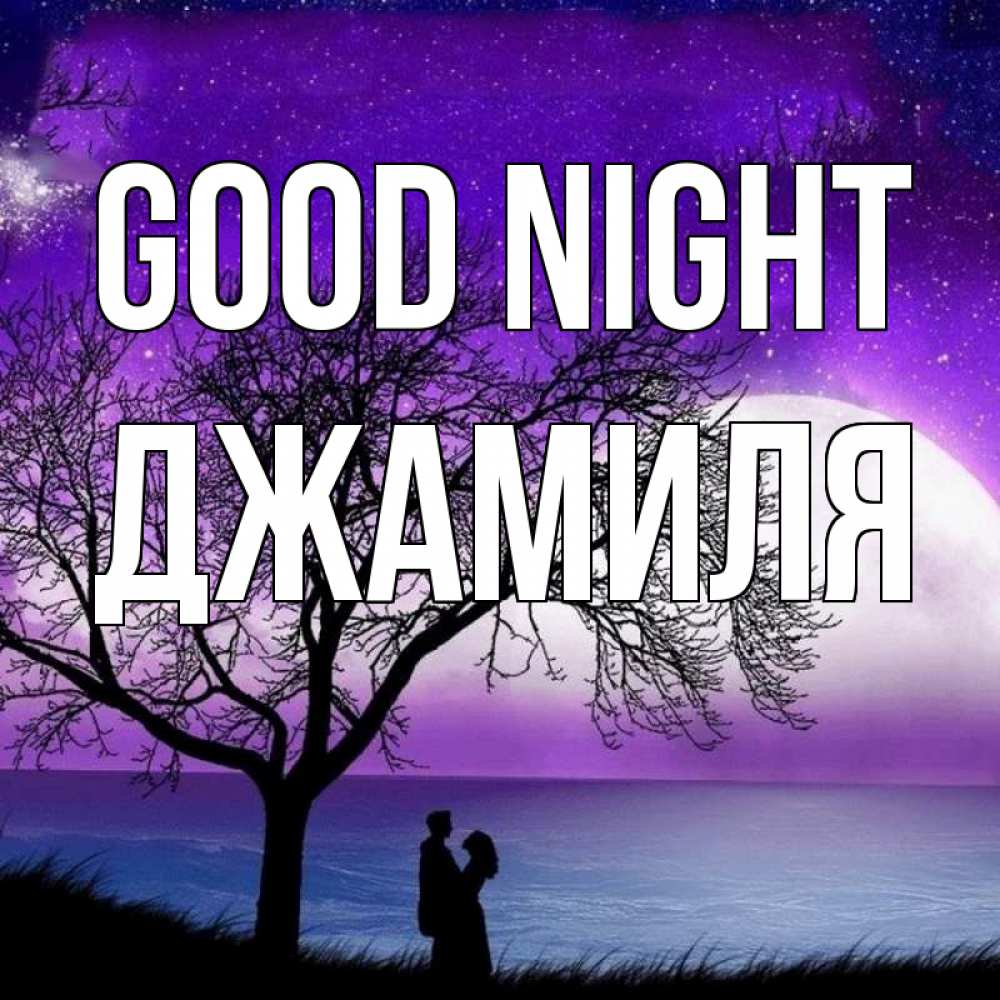 Greetings card с именем, Джамиля Good night огромная луна и парочка Greetings with text for free download 