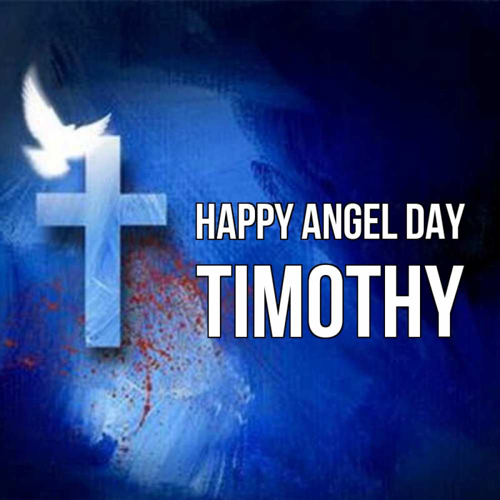 Greetings card с именем, Timothy happy angel day Синий фон и птица Greetings with text for free download 