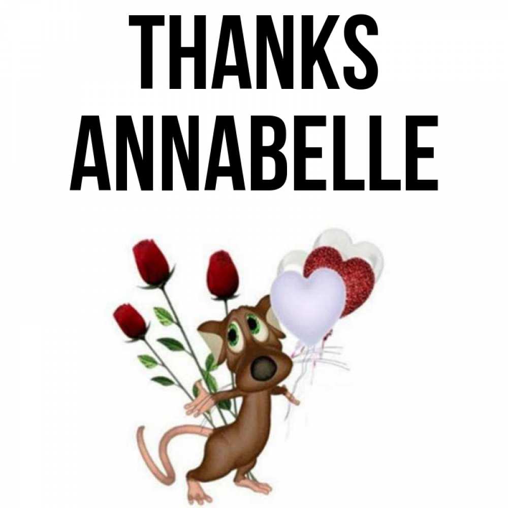Greetings card с именем, Annabelle Thanks песик с шариками в форме сердец Greetings with text for free download 